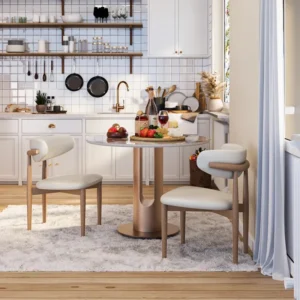 35" Modern Breakfast Nook Table, Small Dining Table For Breakfast Nook & Compact Spaces, Glossy Pandora Sintered Stone Top With Bronze Metal Base