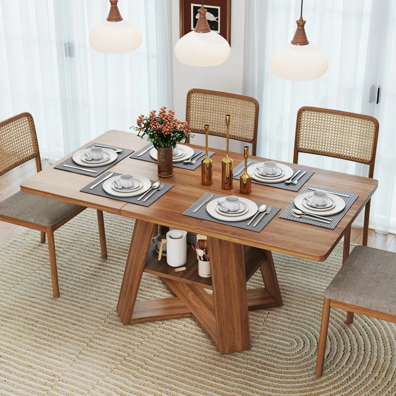 47 Inch - 67 Inch Extendable Dining Table For 4-6, Rectangle Kitchen Table With Removable Leaves And Storage - Image 2