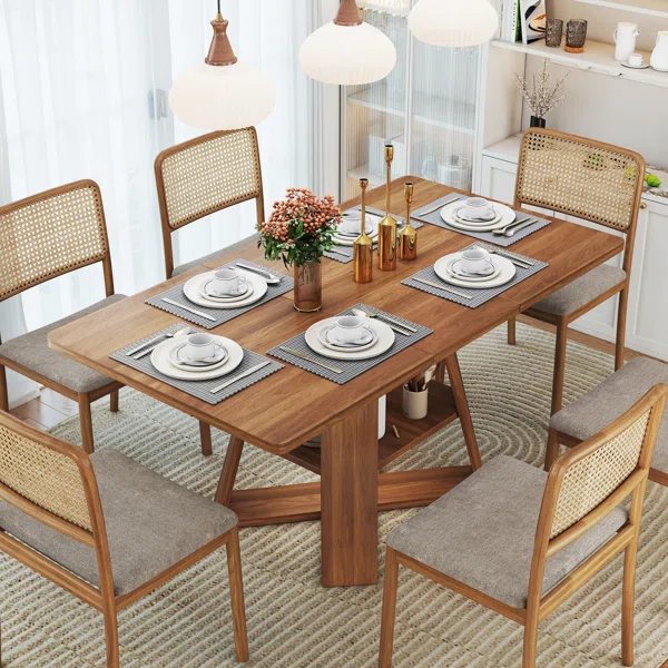 47 Inch - 67 Inch Extendable Dining Table For 4-6, Rectangle Kitchen Table With Removable Leaves And Storage - Image 3