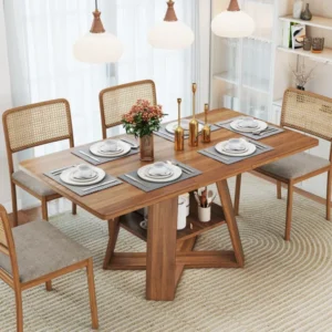 47 Inch - 67 Inch Extendable Dining Table For 4-6, Rectangle Kitchen Table With Removable Leaves And Storage
