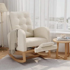 Adjustable Footrest Glider Lounge with Soft Fleece Lambswool Upholstery, High-Back Nursery Rocking Chair for Living Room or Bedroom, White (with Footrest)