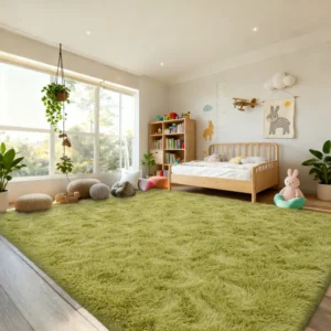 Grass Green Area Rug for Bedroom, Fluffy Shag Rug 9x12 for Kids Play Room, Non-Slip Carpet for Nursery Living Room Dorm Office