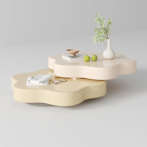 Masek Flower Shape Rotating Coffee Table, Modern Sytle and Creamy White Color, Extendable Coffee Table No Assembly Required - Image 2