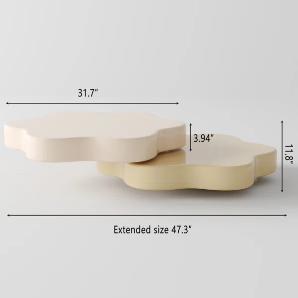 Masek Flower Shape Rotating Coffee Table, Modern Sytle and Creamy White Color, Extendable Coffee Table No Assembly Required - Image 3