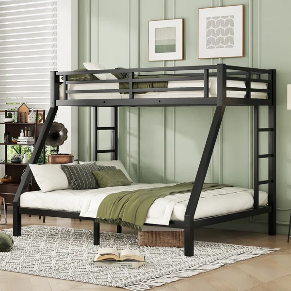Metal Twin XL Over Queen Bunk Bed For Teens And Adults,Space-Saving/Noise Reduced/No Box Spring Needed,Black - Image 2