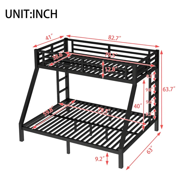 Metal Twin XL Over Queen Bunk Bed For Teens And Adults,Space-Saving/Noise Reduced/No Box Spring Needed,Black - Image 3