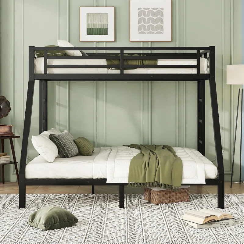 Metal Twin XL Over Queen Bunk Bed For Teens And Adults,Space-Saving/Noise Reduced/No Box Spring Needed,Black