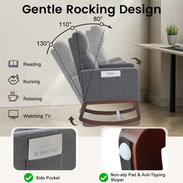 Mid-Century Modern Nursery Glider Rocker Chair with Upholstered Comfort, Accent Recliner for Baby Room, Living Room & Bedroom - Image 3
