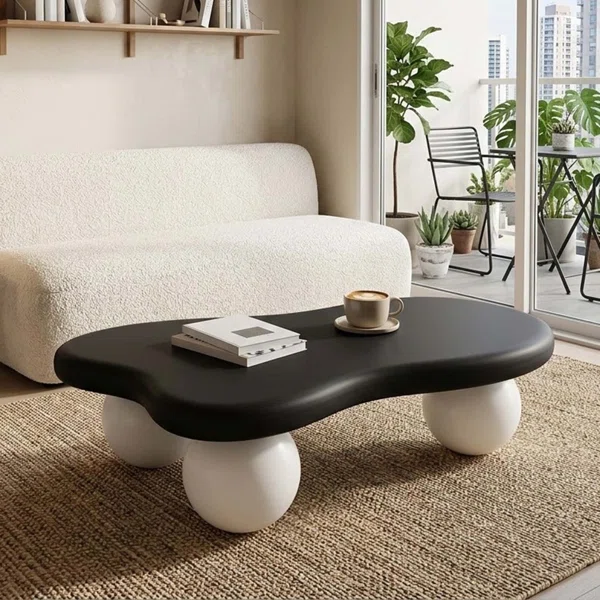 Modern 47" Cloud-Shaped Coffee Table with Three Ball Legs, Minimalist Low Accent Table for Living Room and Lounge Spaces - Image 2