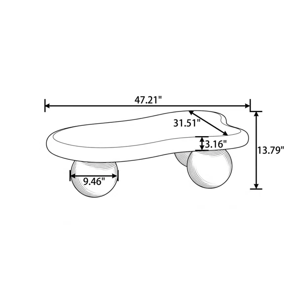 Modern 47" Cloud-Shaped Coffee Table with Three Ball Legs, Minimalist Low Accent Table for Living Room and Lounge Spaces - Image 3