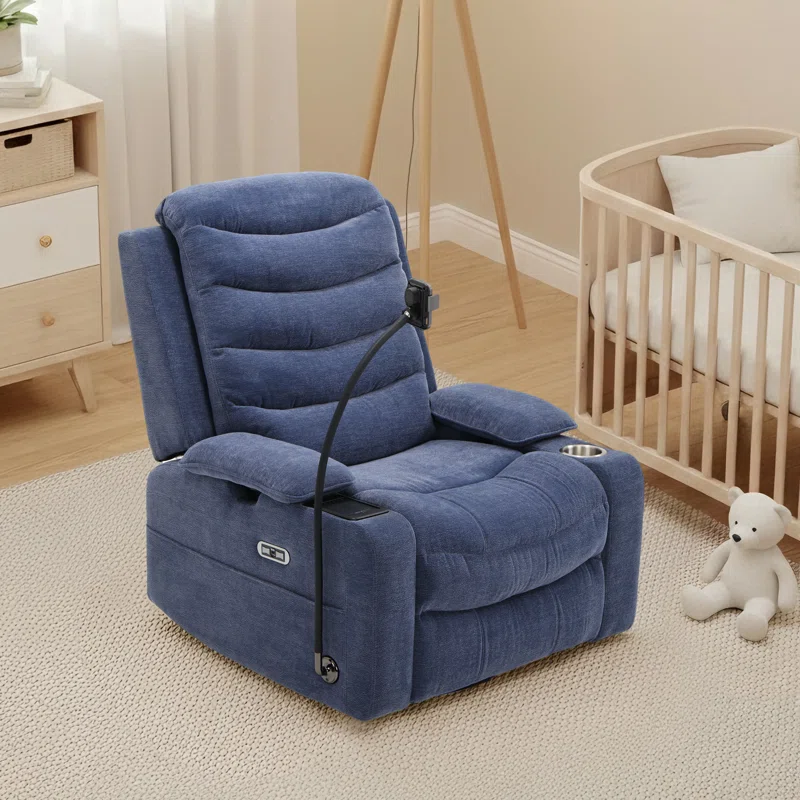 Power Nursery Gliders With Heat & Lumbar Support, Swivel Recliners With Adjustable Armrests, Rockers Chair With Smart Cup Holder & Wireless Charging Stand For Nursing